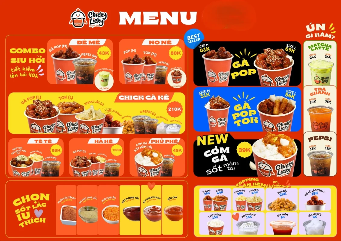 Menu Chicky Licky với các món gà rán sốt Hàn Quốc